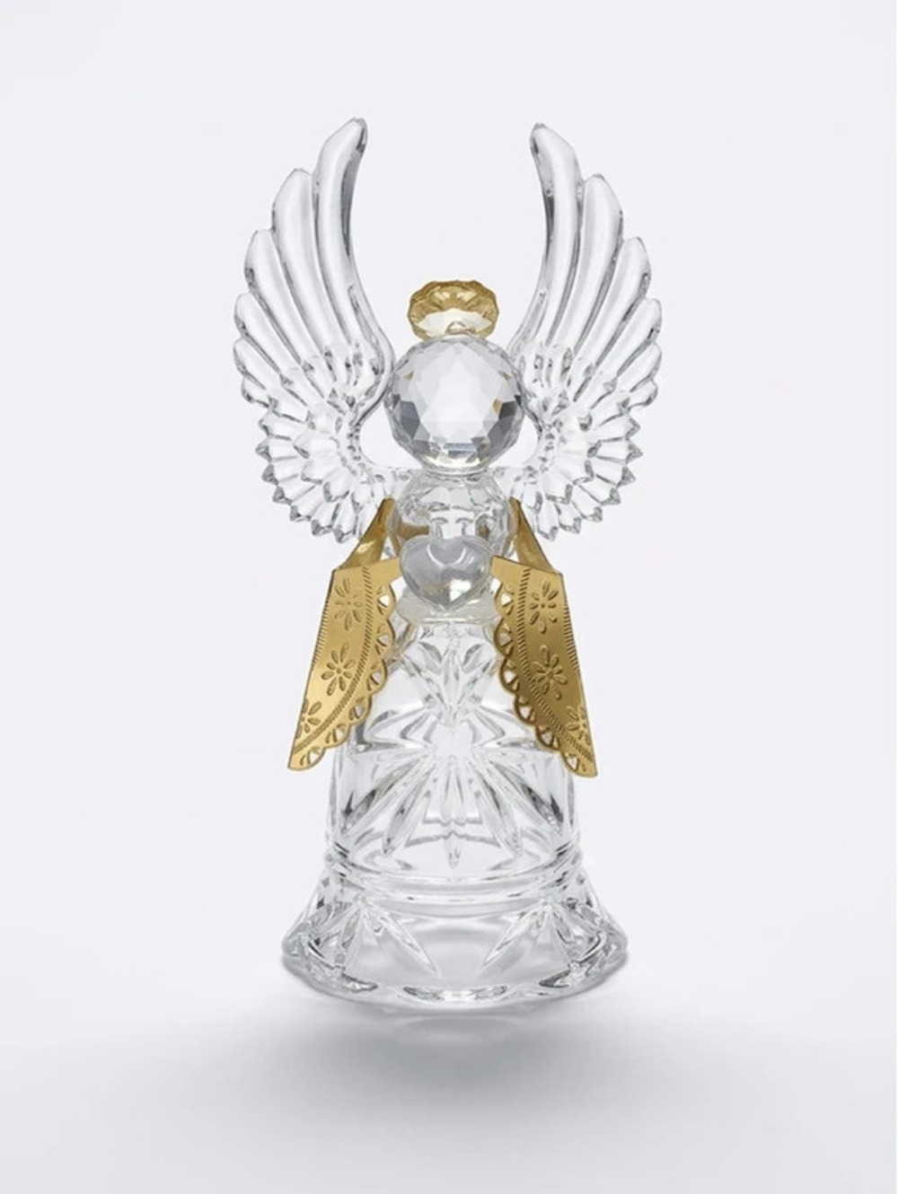 Clear Acrylic Angel Figurine Ornament Gold Tone Wings Faceted 5" Christmas